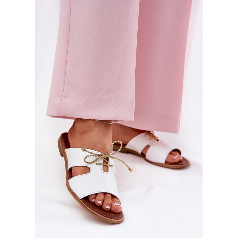 Women's leather flip flops Zazoo 3022 white 2