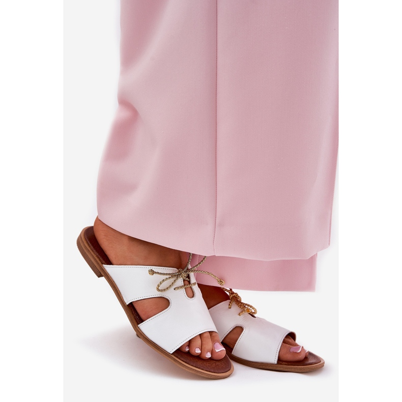 Women's leather flip flops Zazoo 3022 white 1