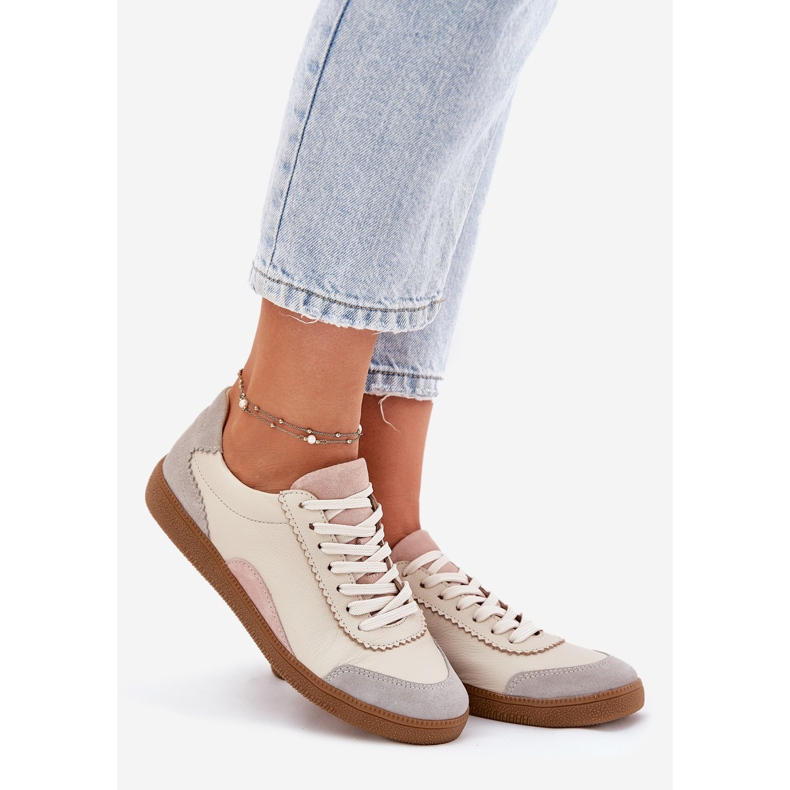 Women's leather sneakers zazoo n1220 beige 1