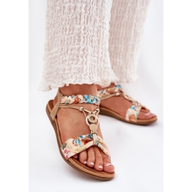 Flat women's sandals with braided belt and decoration Artiker 56C1316 PLN golden 2