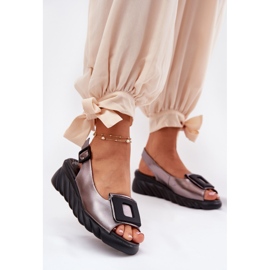 Women's leather sandals with a wedge with decoration Artiker 56C2158 graphite silver 2 Women's leather sandals with a wedge with decoration Artiker 56C2158 graphite silver 2