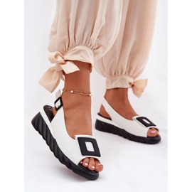 Women's leather sandals with a wedge with decoration Artiker 56C2157 White 2 Women's leather sandals with a wedge with decoration Artiker 56C2157 White 2