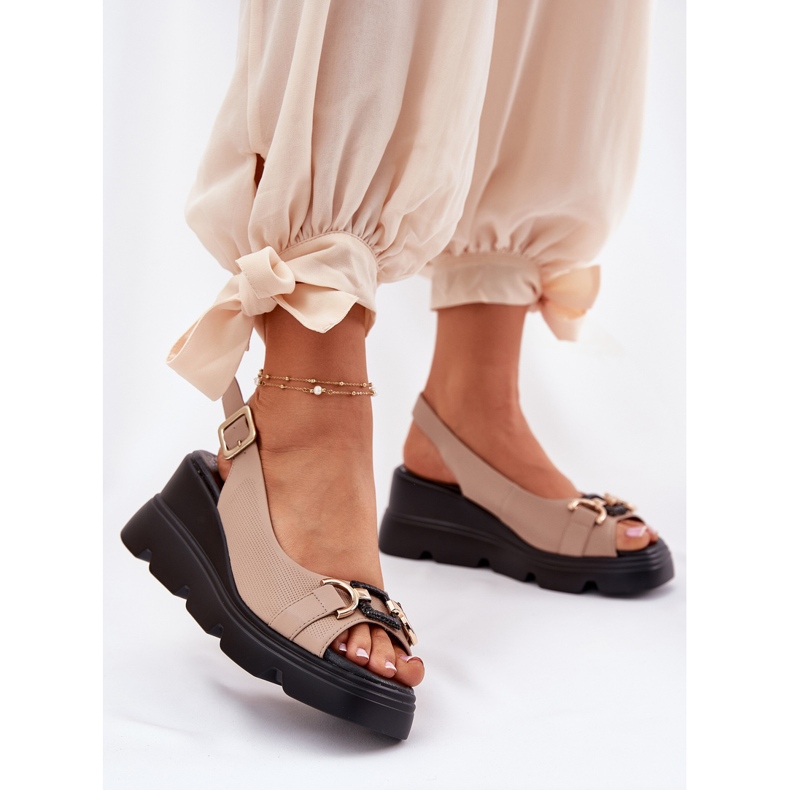 ARTIKER Women's leather sandals on wedge and platform with decoration artker 56c2209 beige 2