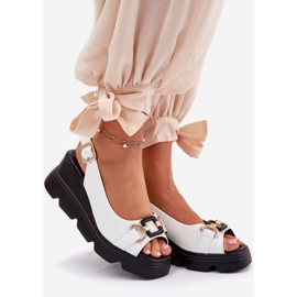 ARTIKER Women's leather sandals on wedge and platform with decoration artker 56c1588 white 1