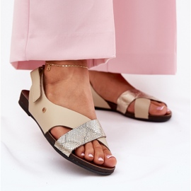 Leather sandals for Velcro Zazoo 40141 Beige-gold 2