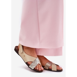 Leather sandals for Velcro Zazoo 40141 Beige-gold 1
