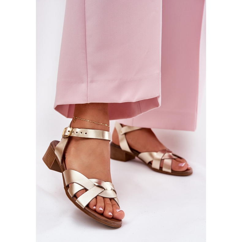 Leather sandals with a delicate heel Zazoo 40372 gold golden 2