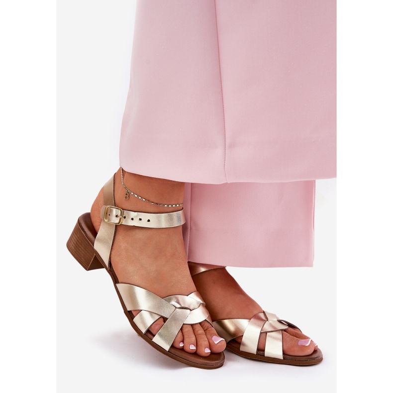 Leather sandals with a delicate heel Zazoo 40372 gold golden 1