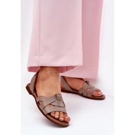 Zazoo 40185 Comfortable leather sliding dark beige sandals 2 Zazoo 40185 Comfortable leather sliding dark beige sandals 2