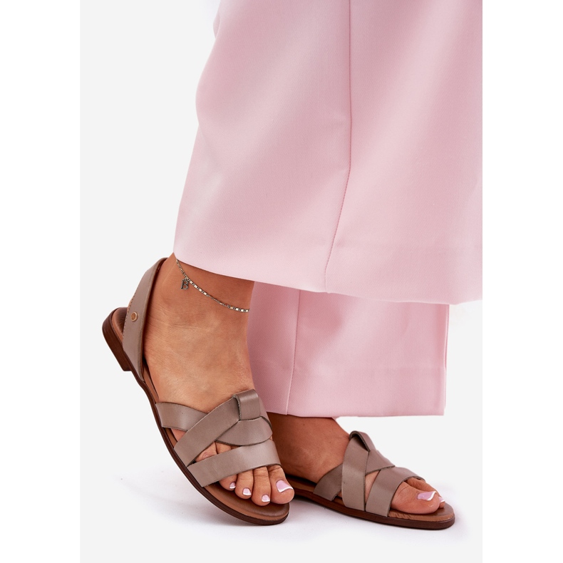 Zazoo 40185 Comfortable leather sliding dark beige sandals 1 Zazoo 40185 Comfortable leather sliding dark beige sandals 1