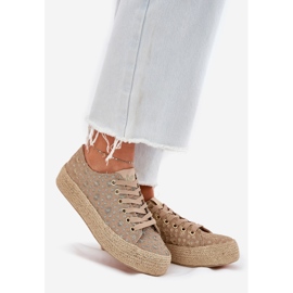 Patrouched women's sneakers on the platform with Lee Cooper LCW-25-08-3646L khaki braid beige 1
