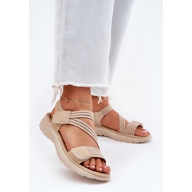 Evento Women's Comfortable Velcro Sandals, Beige 2