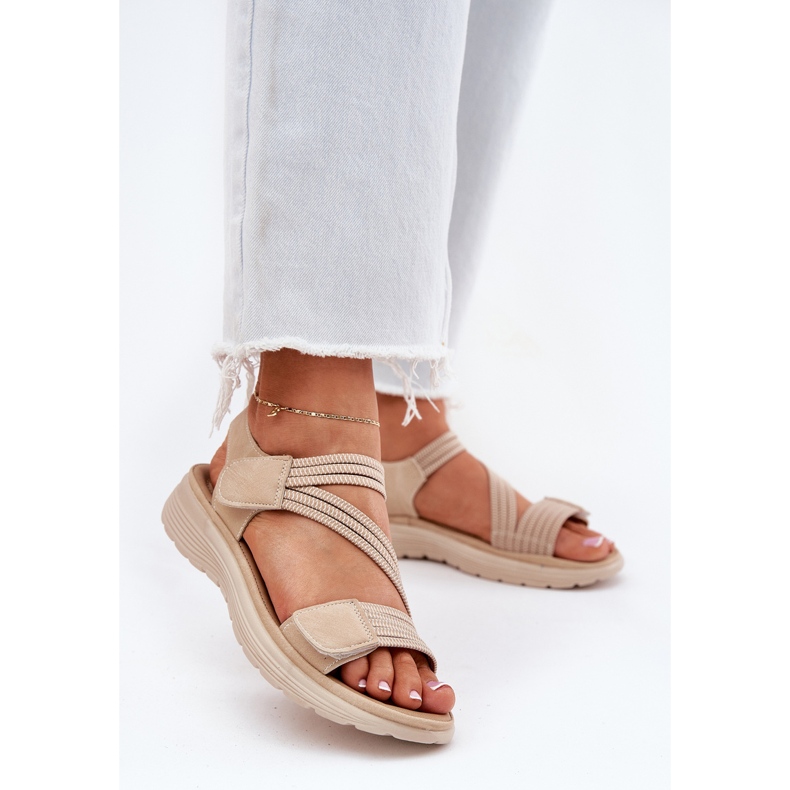 Evento Women's Comfortable Velcro Sandals, Beige 2