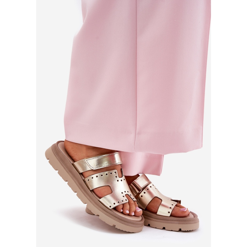 Women's natural leather slippers on the Zazoo 40440 gold platform golden 1 Women's natural leather slippers on the Zazoo 40440 gold platform golden 1