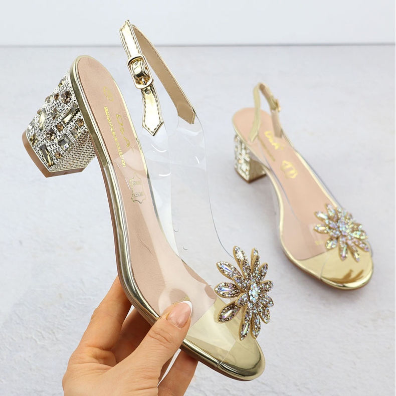 S.Barski Transparent women's sandals on the Post with zircons Złote D&amp;A by S. Barski MR51-002 golden 1