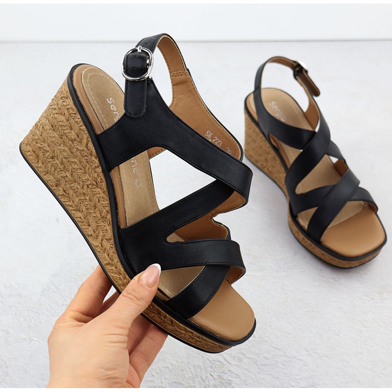 Women's sandals on wedges Black Sergio Leone SK223 1 Women's sandals on wedges Black Sergio Leone SK223 1
