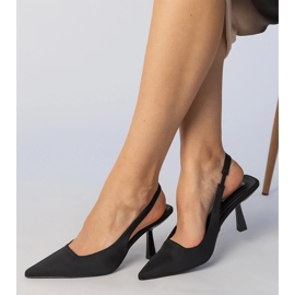 Black satin pumps with an open heel 1 Black satin pumps with an open heel 1