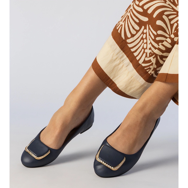 Navy blue women's ballerinas with zircons 1
