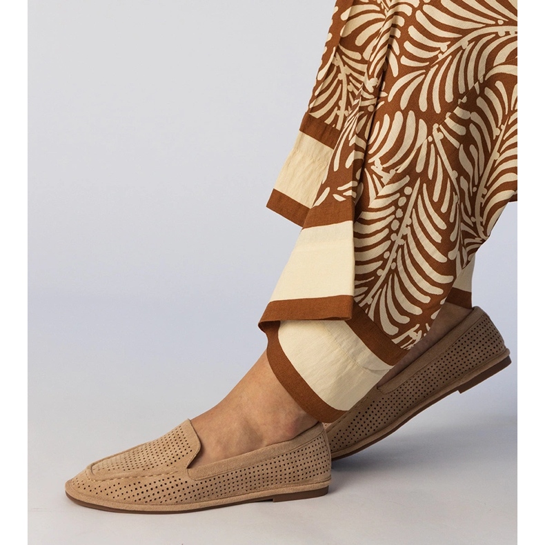 Khaki openwork loafers from Ekozamszu beige 1