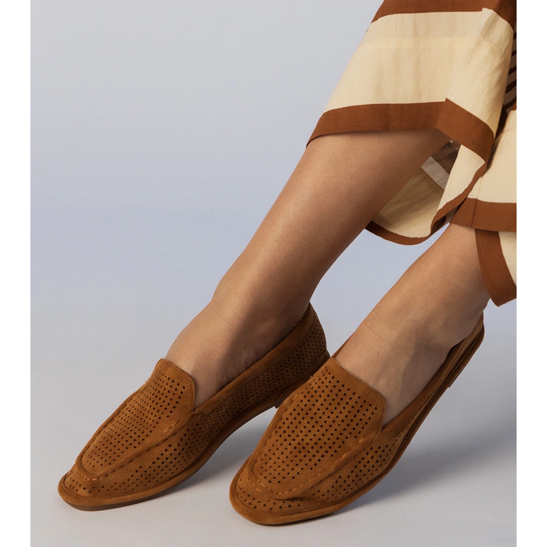 Caramel openwork loafers from Ekozamsz brown 1