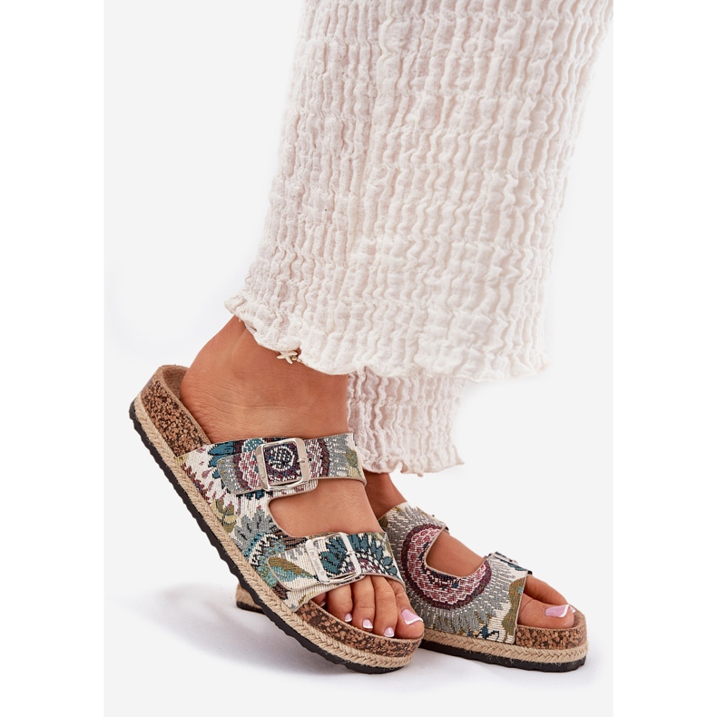 Patterned women's slippers on a cork platform with Lee Cooper LCW-25-35-3483L multicolor beige 1
