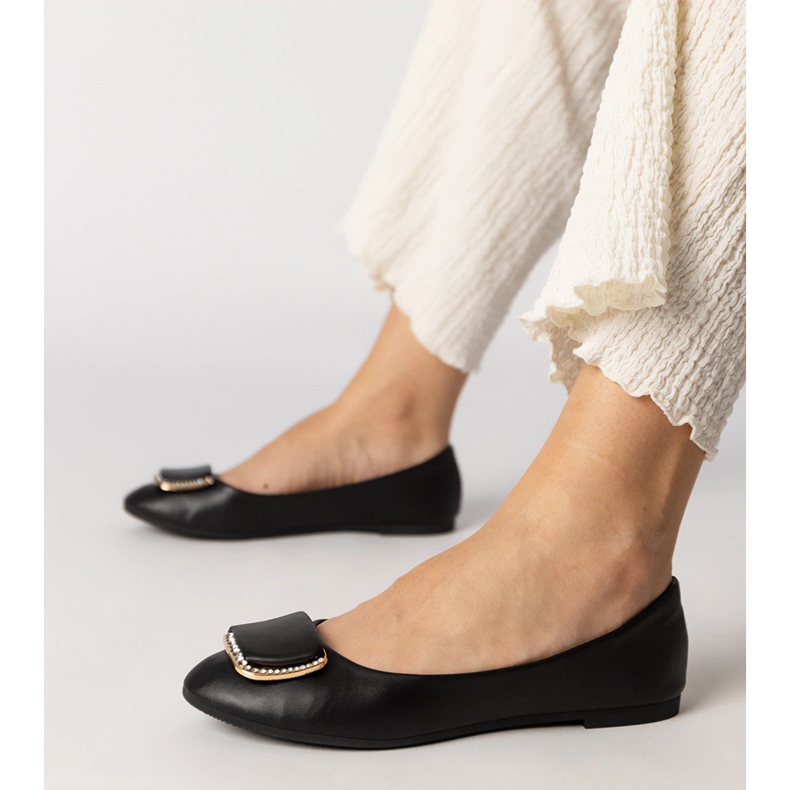 Black women's ballerinas with zircons 2