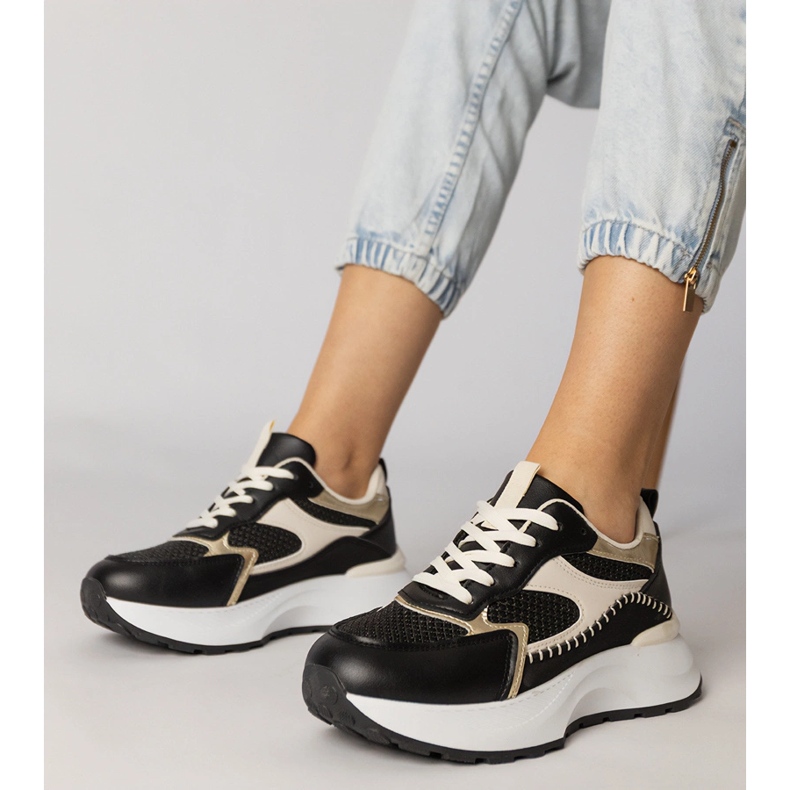 Black sports sneakers with a braided insert 1