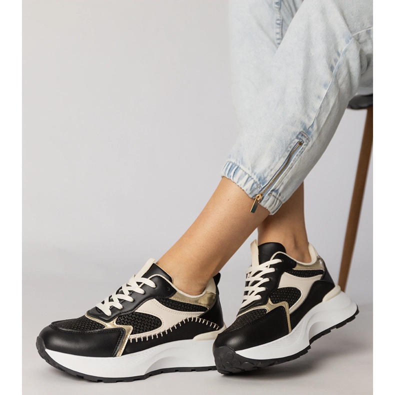 Black sports sneakers with a braided insert 2