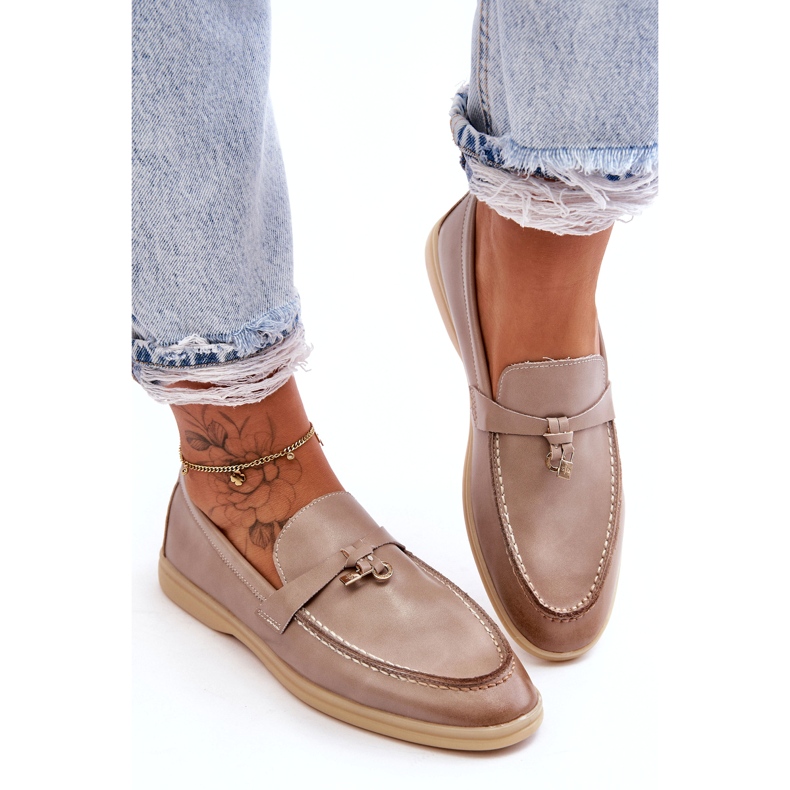 Women's gray leather insert loafers beige 1