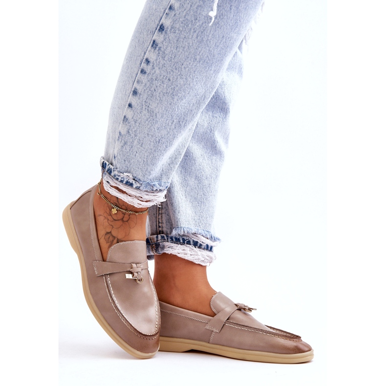 Women's gray leather insert loafers beige 4