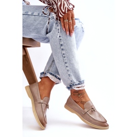 Women's gray leather insert loafers beige 3