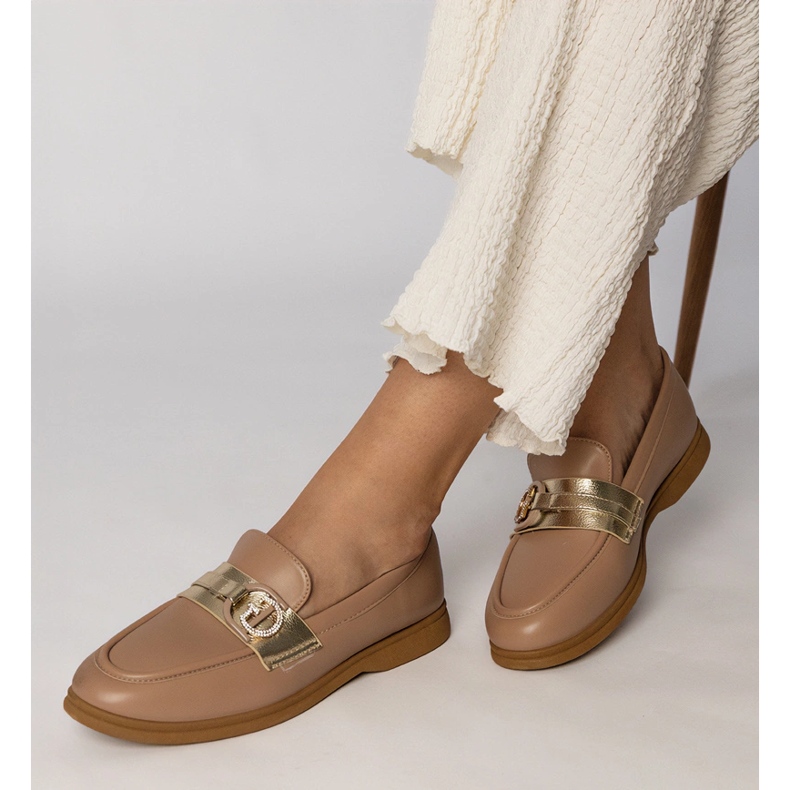 Creamy eco -leather loafers with zircons 2 Creamy eco -leather loafers with zircons 2