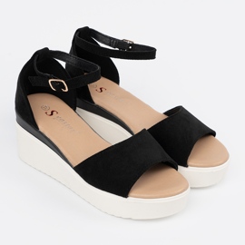 Seastar Black women's sandals on a white wedge 1