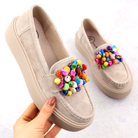 Leather loafers on the platform with beige beige Filippo DP6765 1