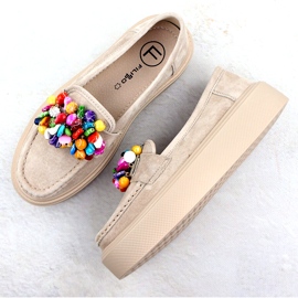 Leather loafers on the platform with beige beige Filippo DP6765 4