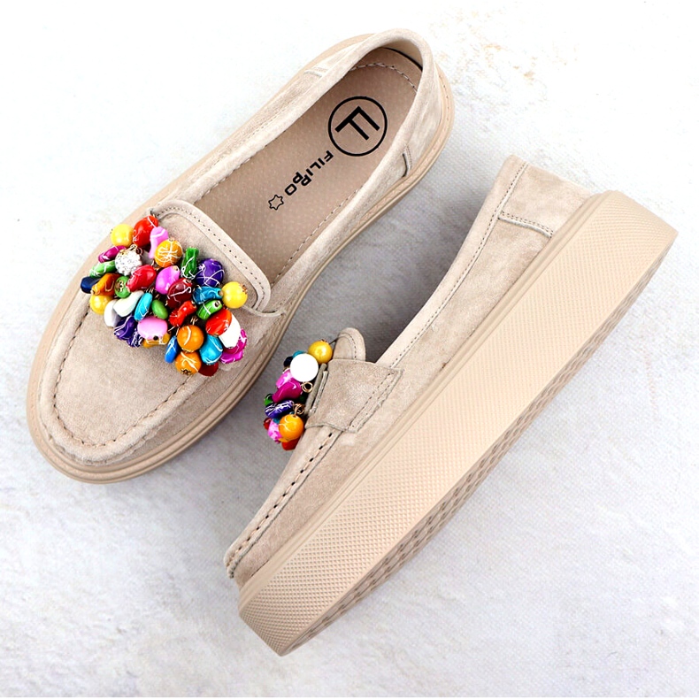 Leather loafers on the platform with beige beige Filippo DP6765 4