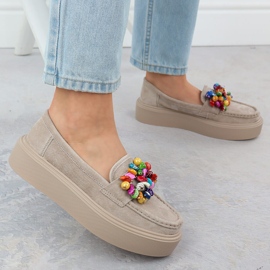 Leather loafers on the platform with beige beige Filippo DP6765 5