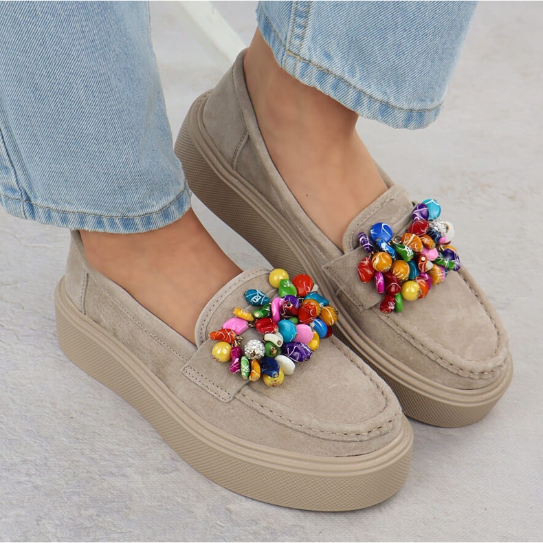 Leather loafers on the platform with beige beige Filippo DP6765 6