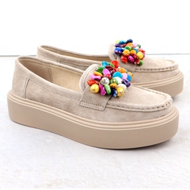 Leather loafers on the platform with beige beige Filippo DP6765 3