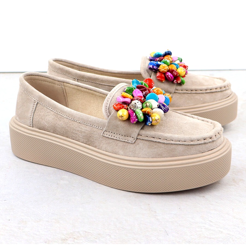 Leather loafers on the platform with beige beige Filippo DP6765 3