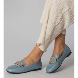 Blue women's loafers with a golden decoration 2