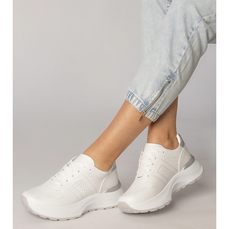 White sports sneakers with a silver insert 2 White sports sneakers with a silver insert 2