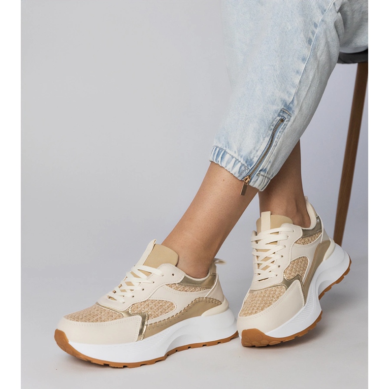 Beige sports sneakers with a braided insert 2