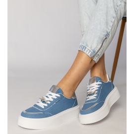 Denim sneakers decorated with glitter and zircons blue 1