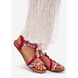 Flat women's sandals with braided stripes and pins Artiker 56C1314 FUKSJA pink 1