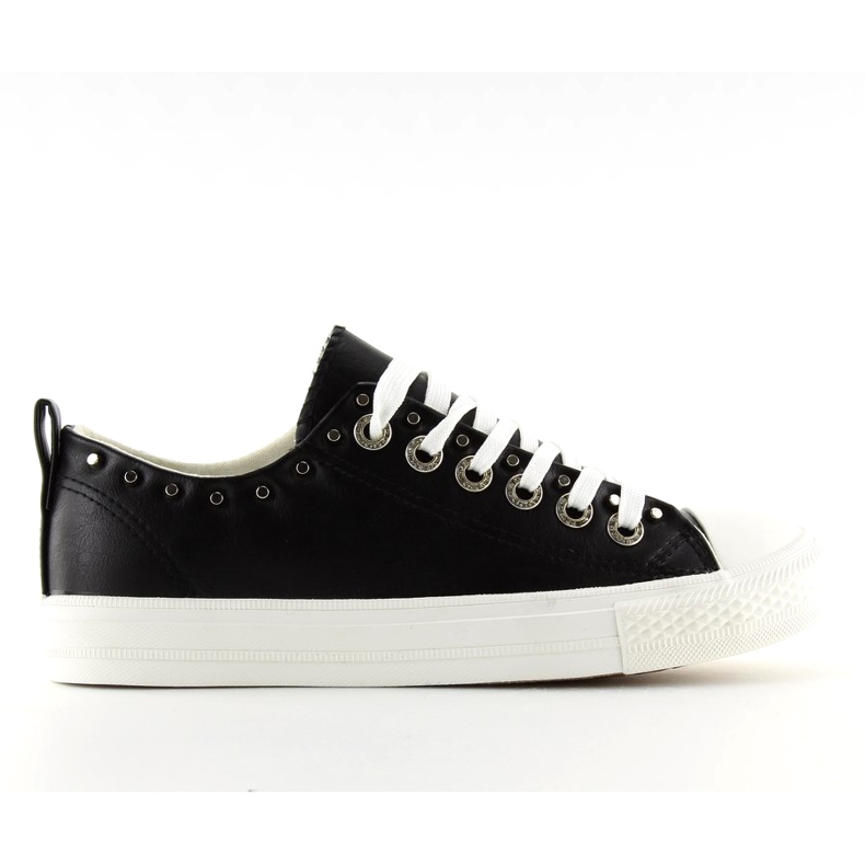 Black SM-2738 Black women's sneakers with studs 2