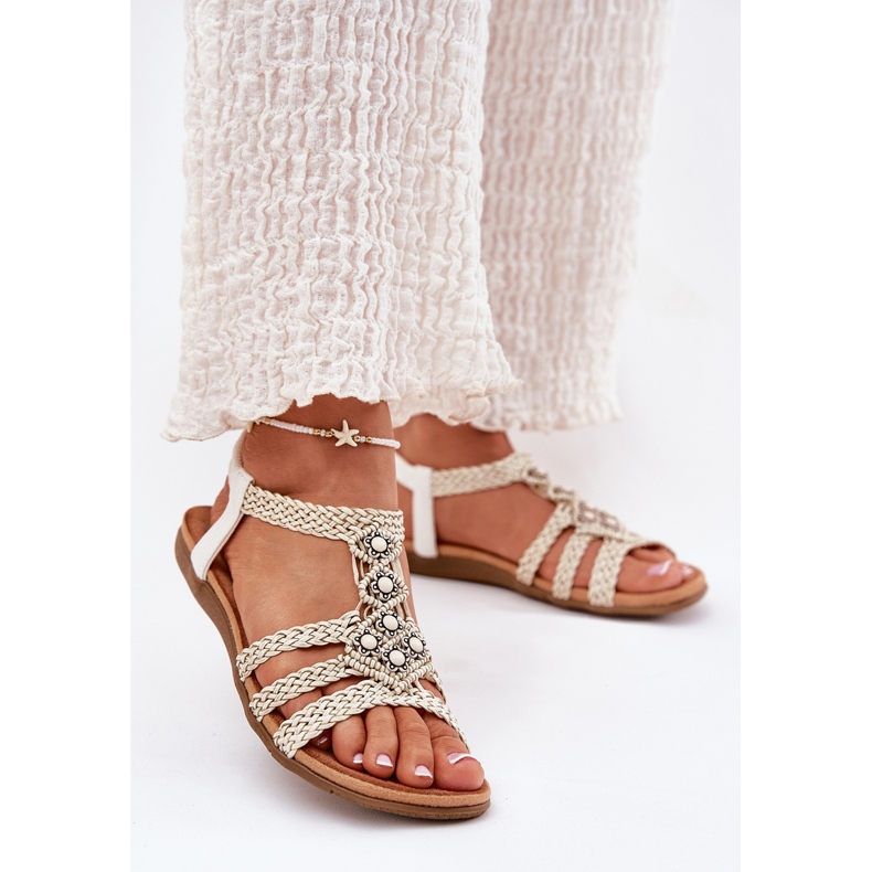 Flat women's sandals with braided Artiker 56C1323 Biale stripes white 2