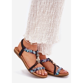 Flat women's sandals with braided stripes and pins Artiker 54C1331 black 1