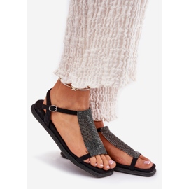 Flat elegant women's sandals with Artiker 56c1370 crystals black 1