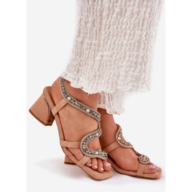 Women's sandals on a post with Artiker 56C1374 crystals beige 1 Women's sandals on a post with Artiker 56C1374 crystals beige 1